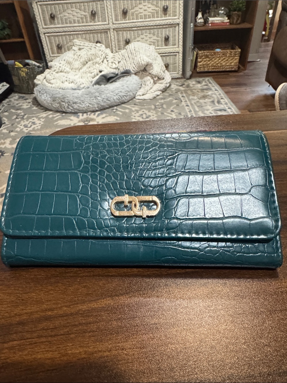 Time and Tru Teal Croc-Embossed Convertible Clutch